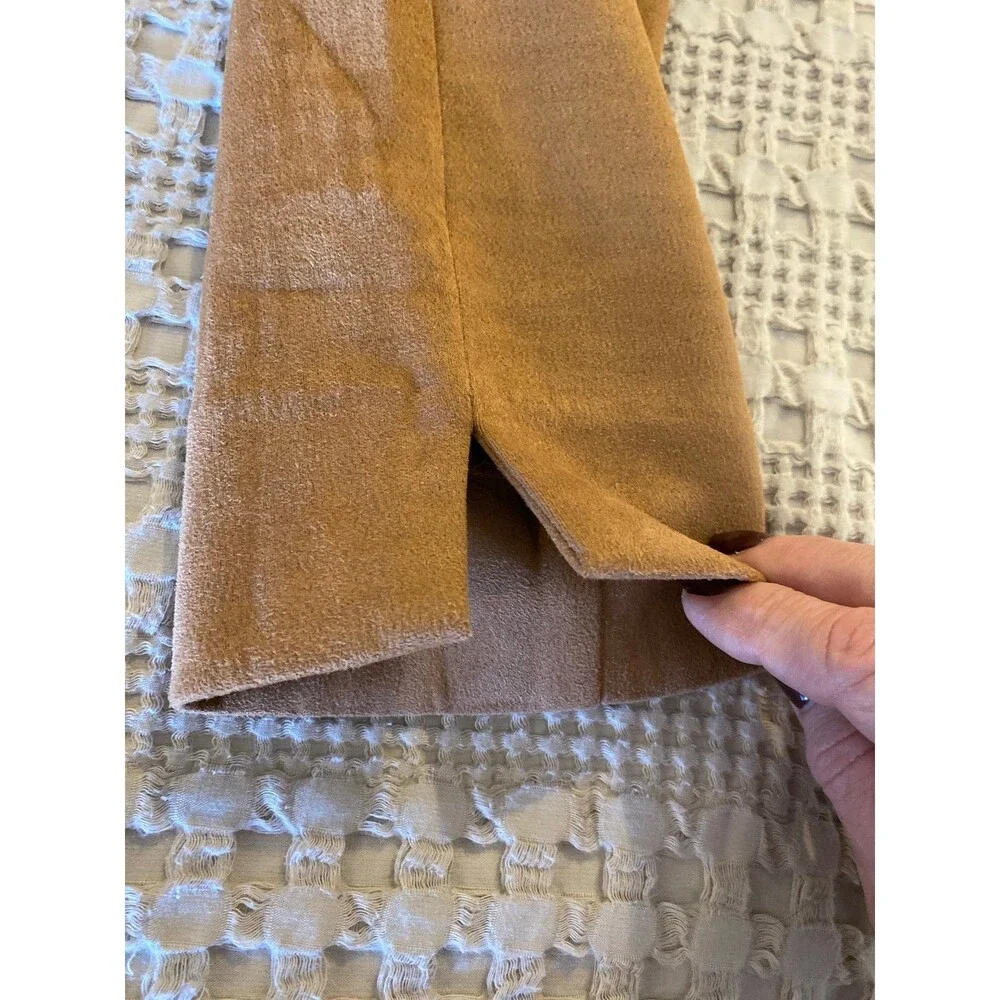 FRNCH Faux Suede Cropped Pants Size Medium Tan + Stretch Zipper‎ Side Fitted